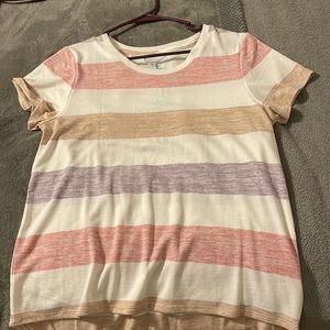 Oversized, soft, striped crew neck top.